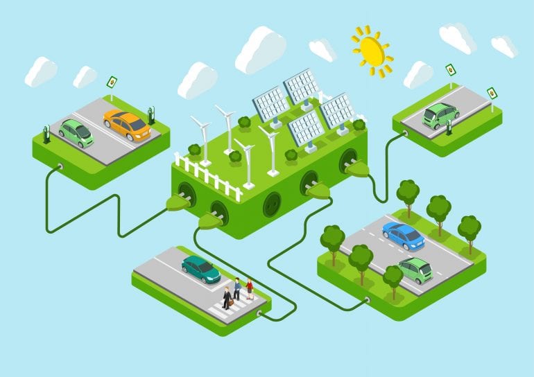 Afbeelding met elektrische auto's en energie.