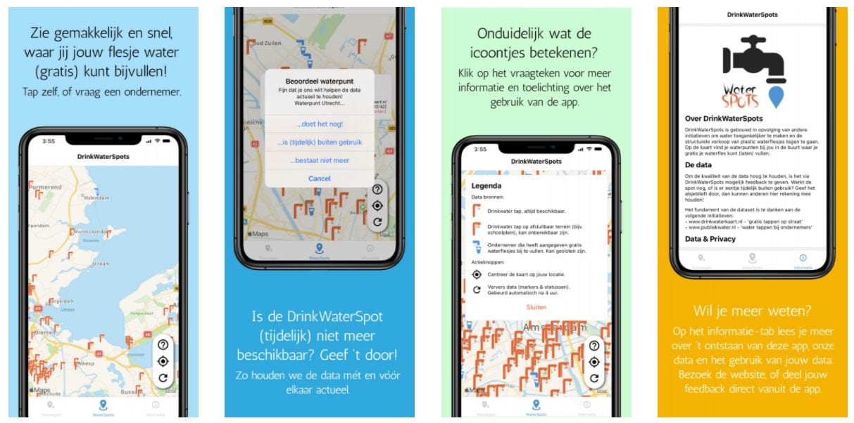 Screenshot van de app DrinkWaterSpots.