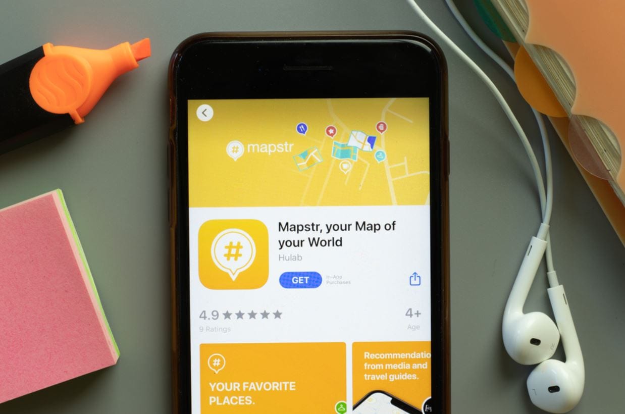 Screnshot van de app Mapstr.