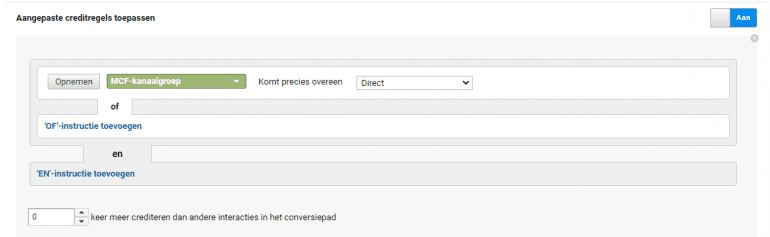 Waarde van direct traffic toewijzen in Google Analytics (screenshot).