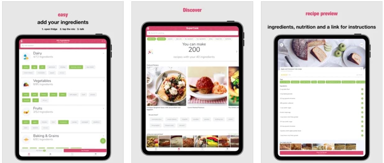 Screenshot van de app SuperCook.