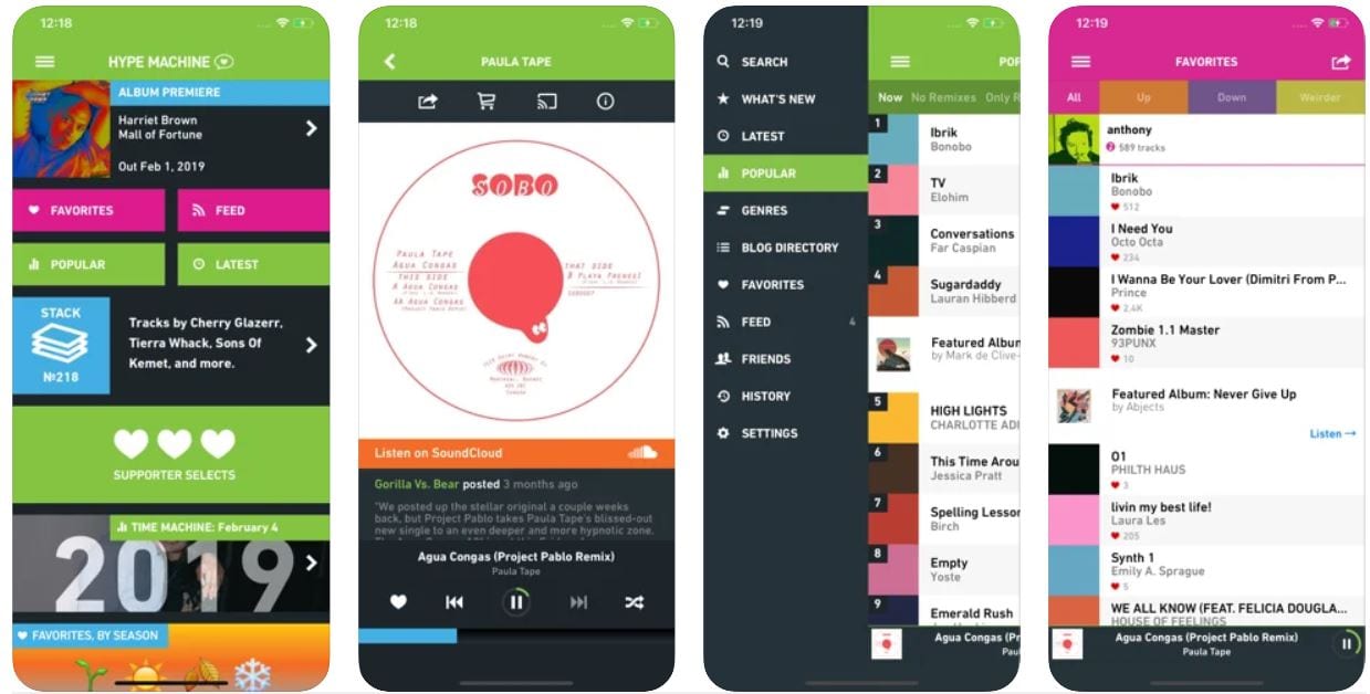 Screenshot van de app TheHypeMachine.