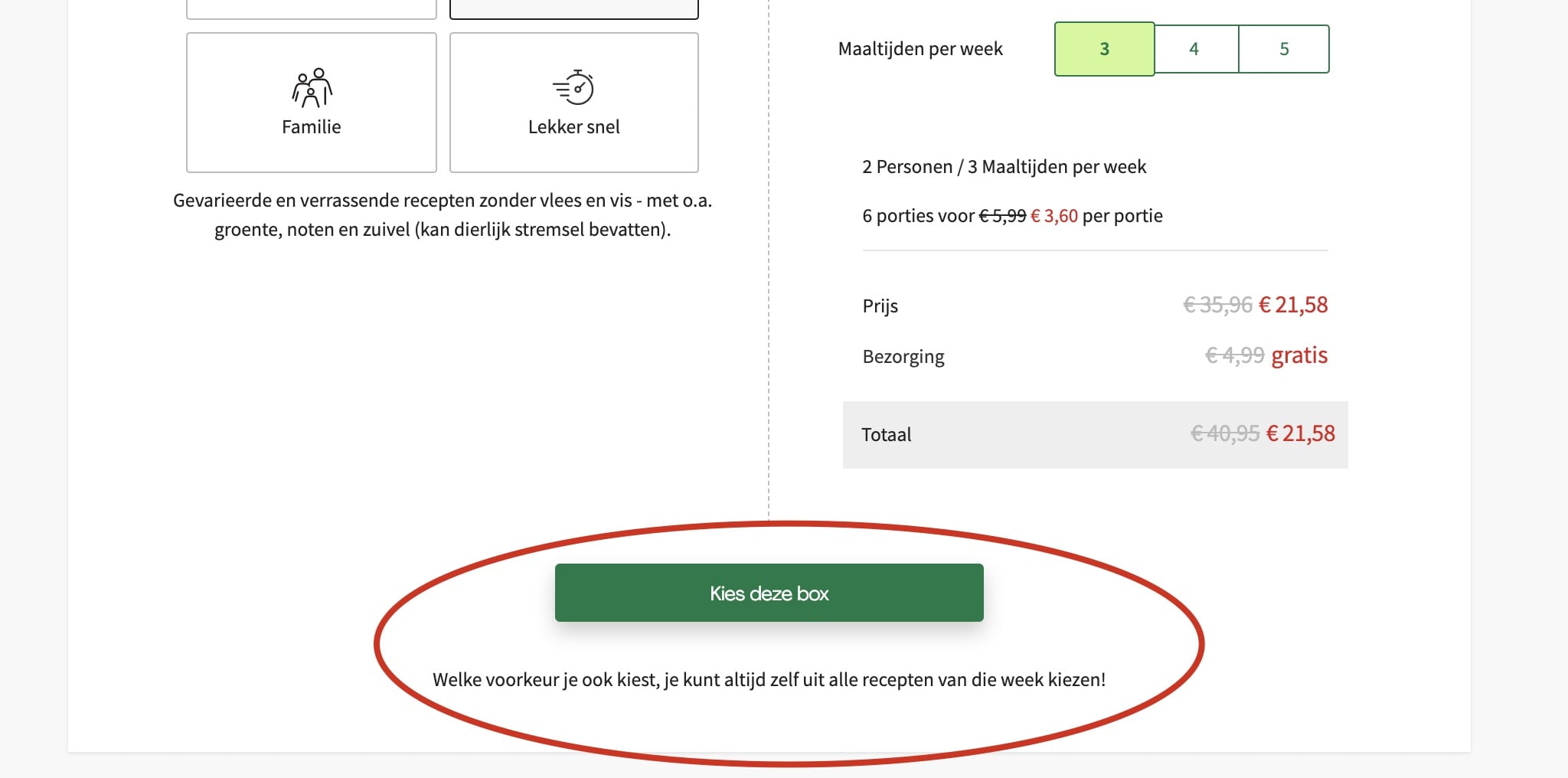 Screenshot van de website van HelloFresh.