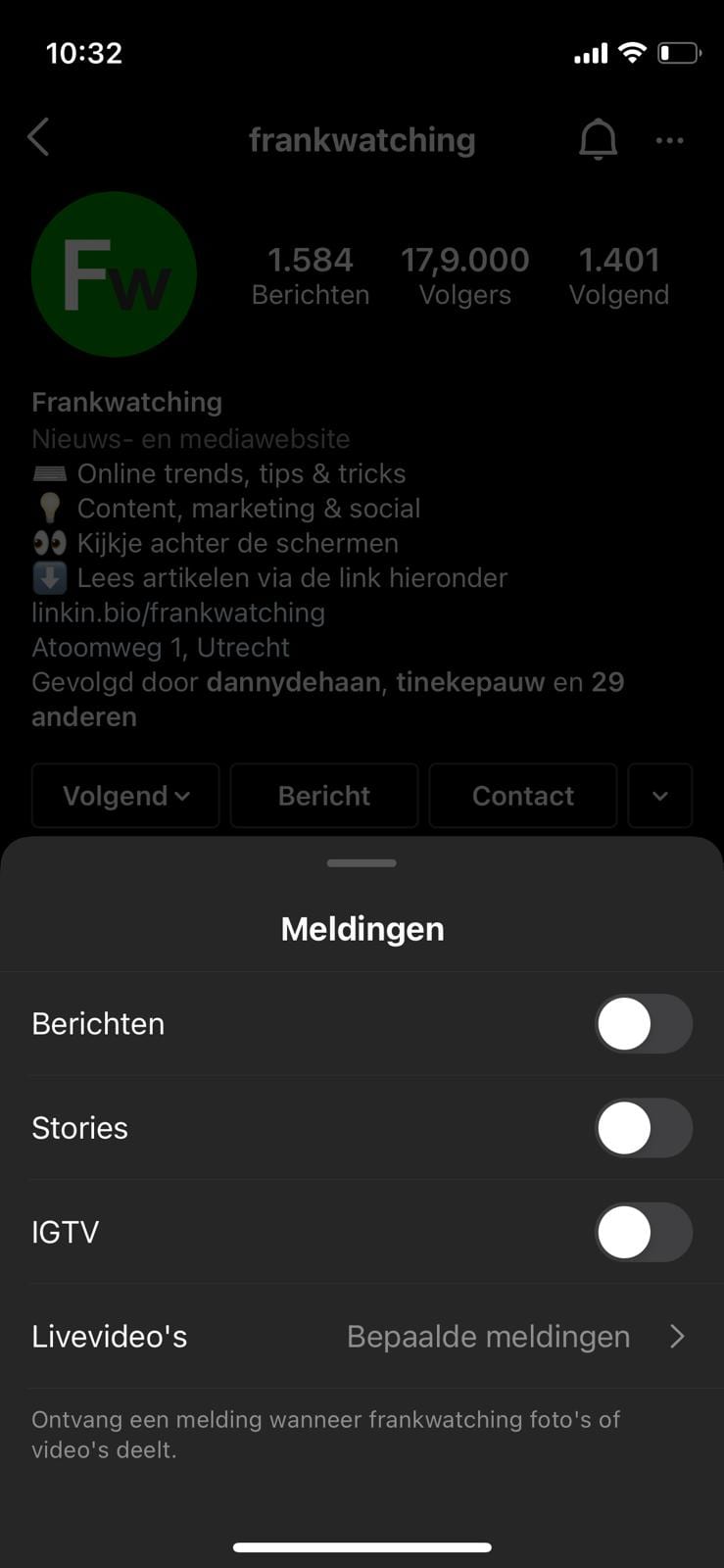 Hoe je je meldingen voor een account moet aanzetten op Instagram.
