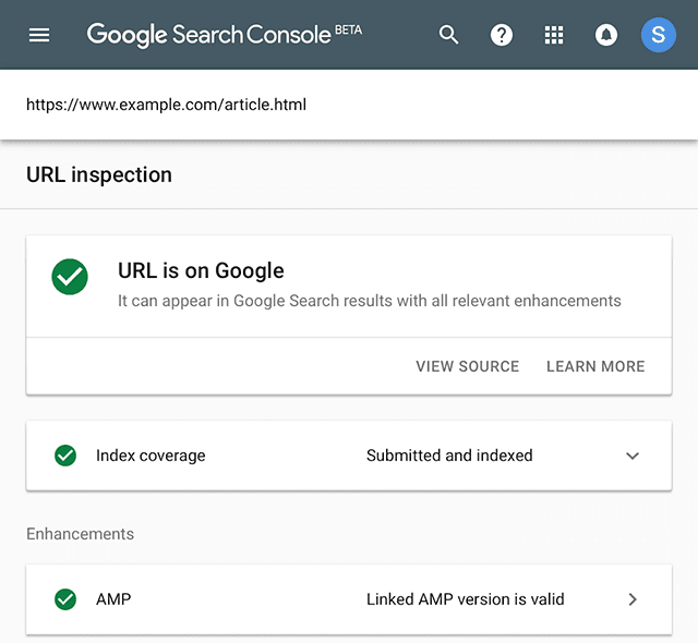 Google Search Console voorbeeld.