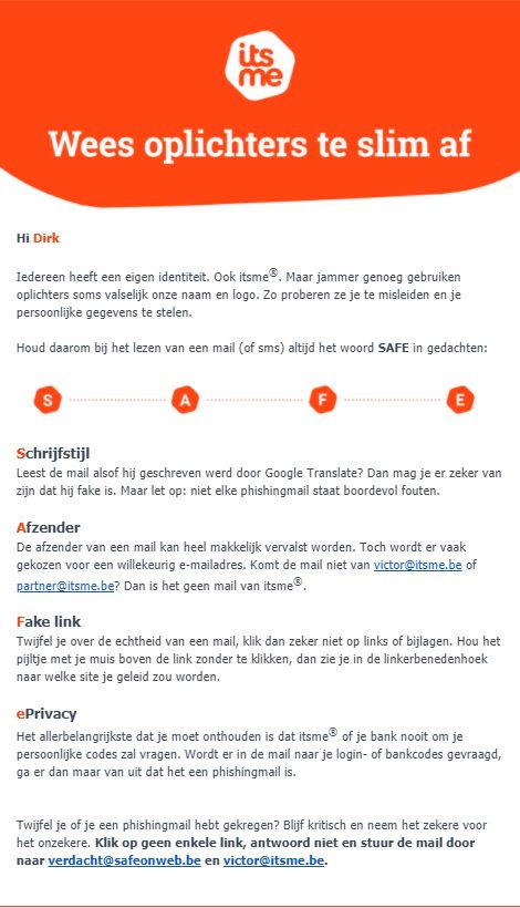 Phishing voorkomen door de nieuwsbrief van itsme.