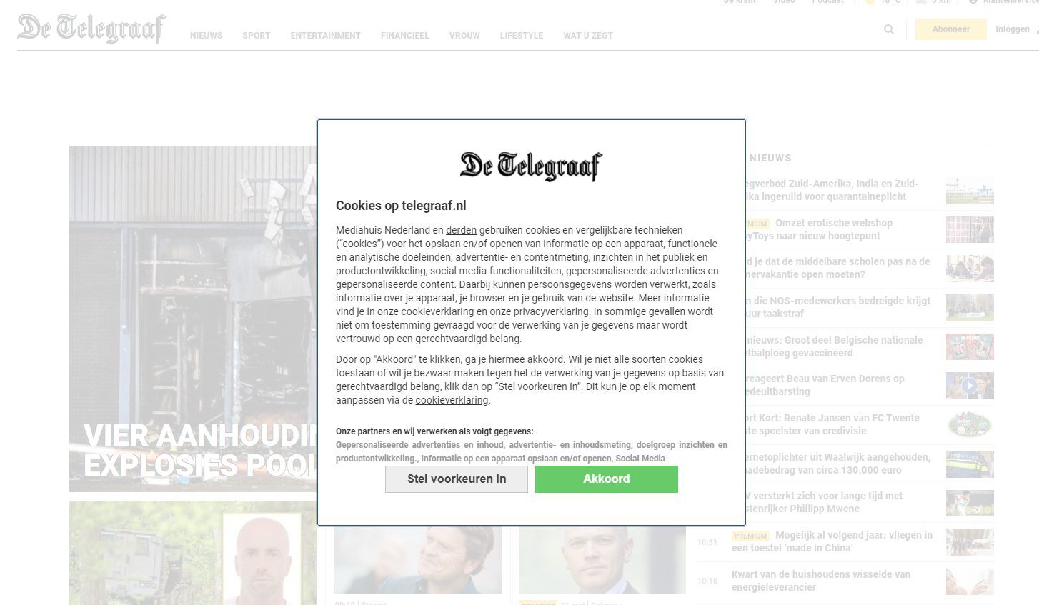Cookiemuur van De Telegraaf.
