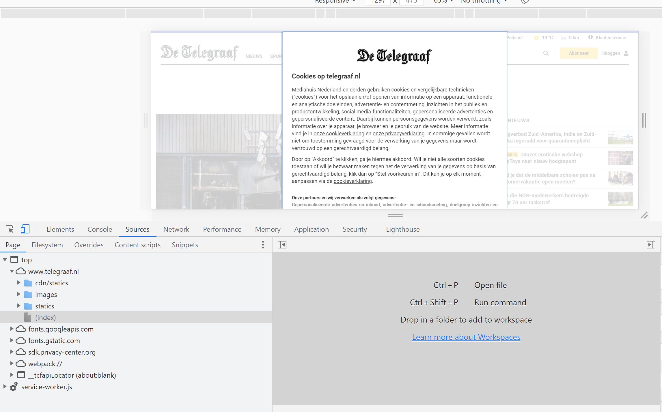 De Telegraaf voor het accepteren van cookies.