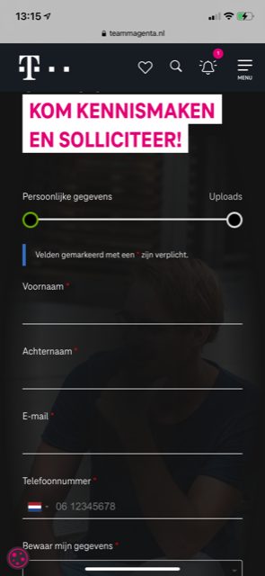 Sollicitatieformulier T-mobile bij artikel over candidate journey.