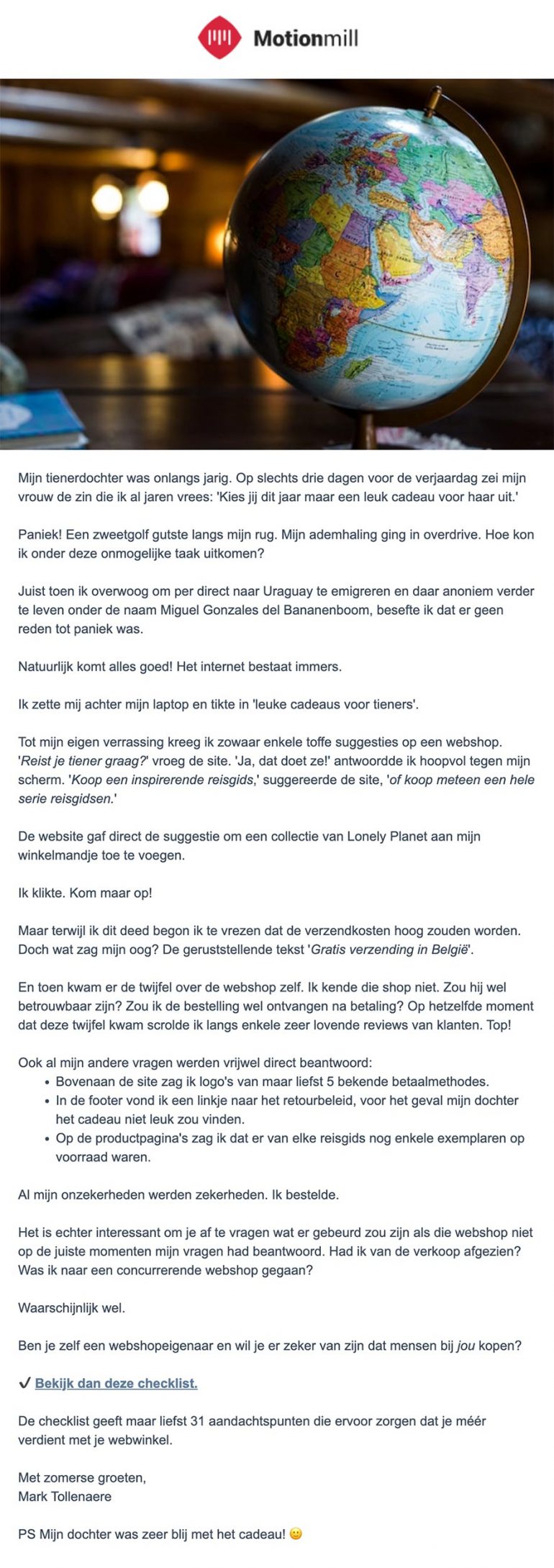 Nieuwsbrief online ondernemen van Motionmill.