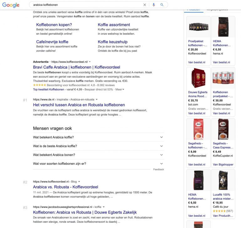 Zoekresultaten Arabica koffiebonen.