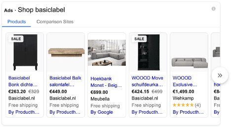 Google Shopping voorbeeld Basiclabel.