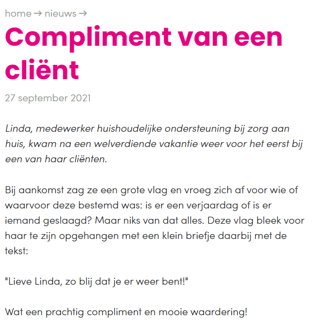 Voorbeeld van social proof van een zorginstelling.