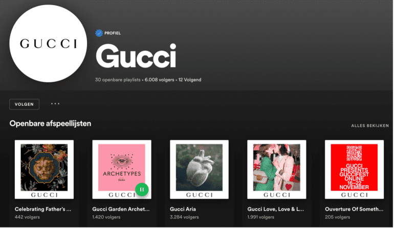 Spotify-playlist van Gucci.