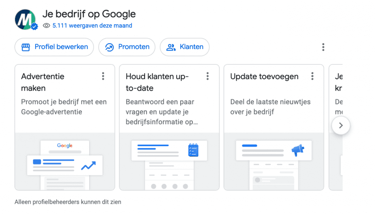 Screenshot van vernieuwingen in Je bedrijf op Google.