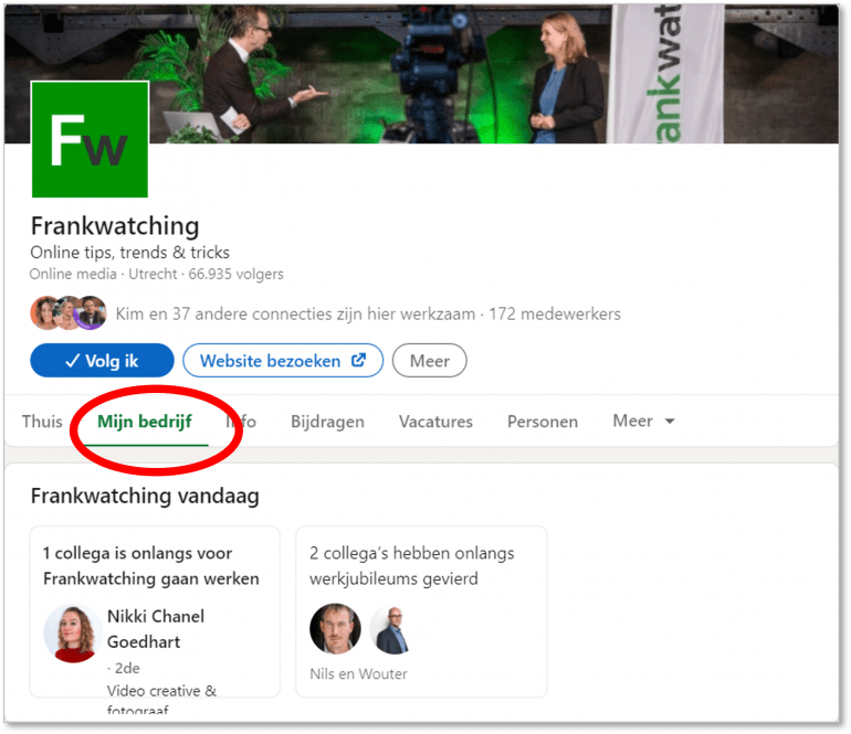 LinkedIn Mijn Bedrijf - My Company Tab