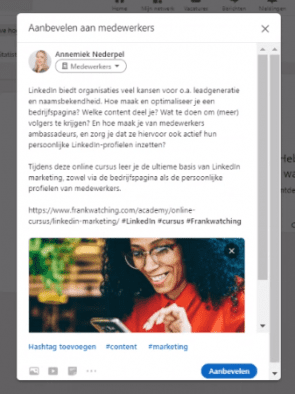 My Company Tab - Aanbevelen voor medewerkers - 2. Content Aanbevelen