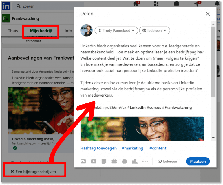 LinkedIn Mijn Bedrijf - My Company Tab - Aanbevelen voor medewerkers - 3. Content plaatsen