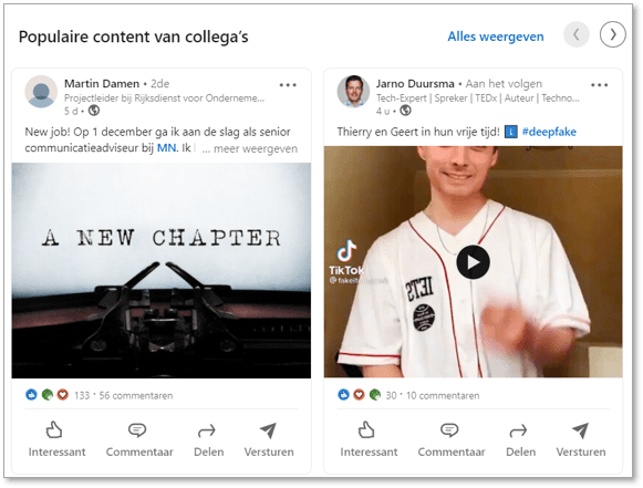 LinkedIn Mijn Bedrijf - My Company Tab - Populaire content van collega's 