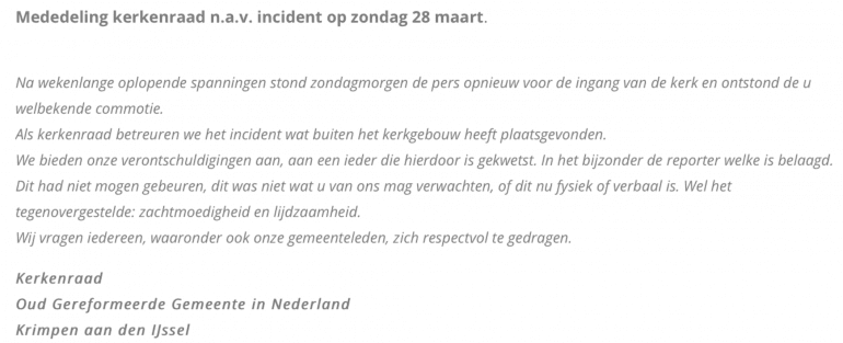 Communicatie van kerkenraad.