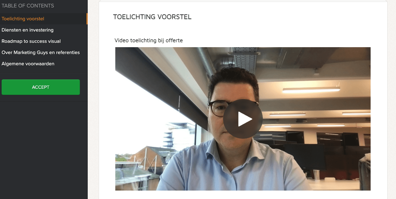 Toelichting op een voorstel via video.