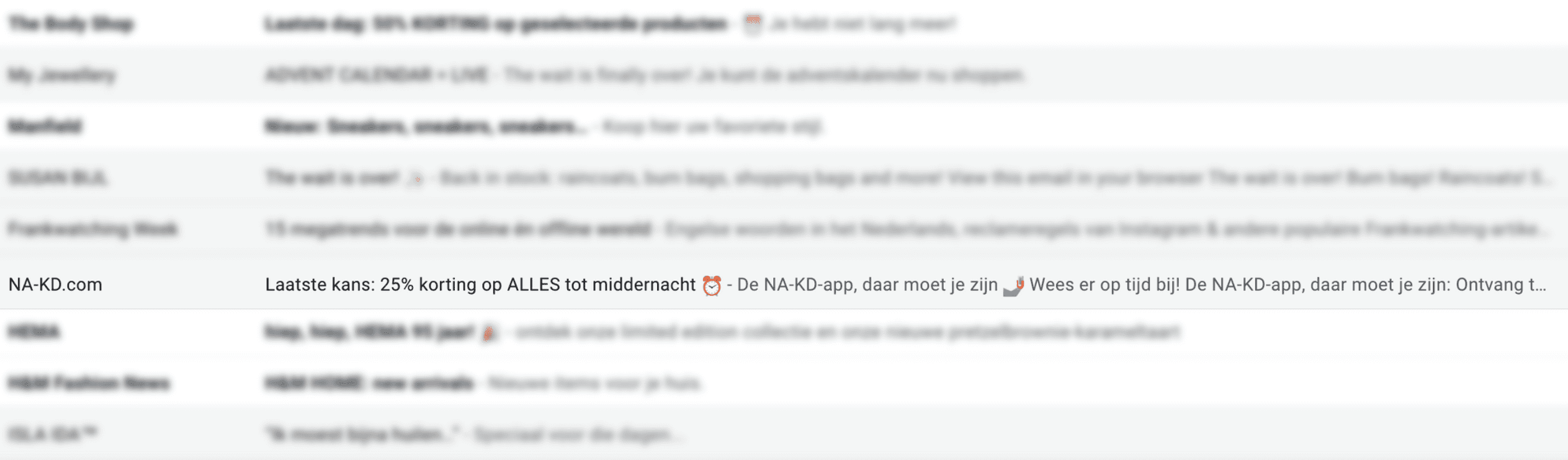 Emailinbox met mail van NA-KD
