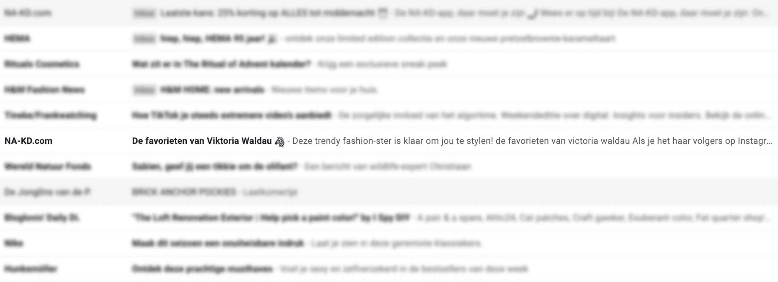Emailinbox met mail van NA-KD