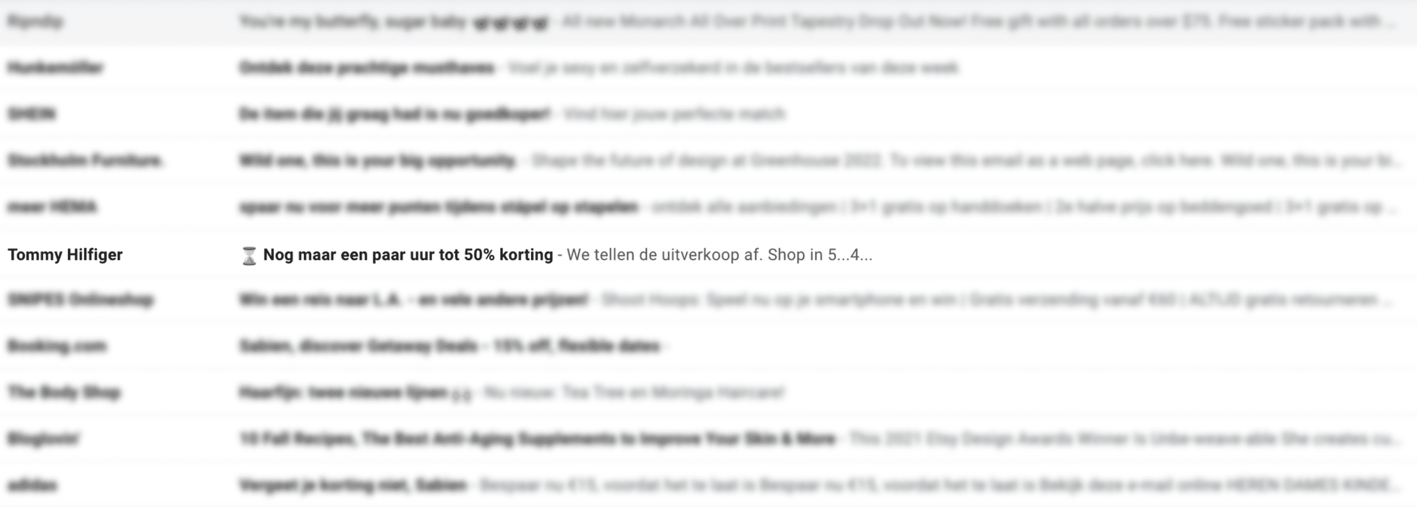 Emailinbox met mail van Tommy Hilfiger