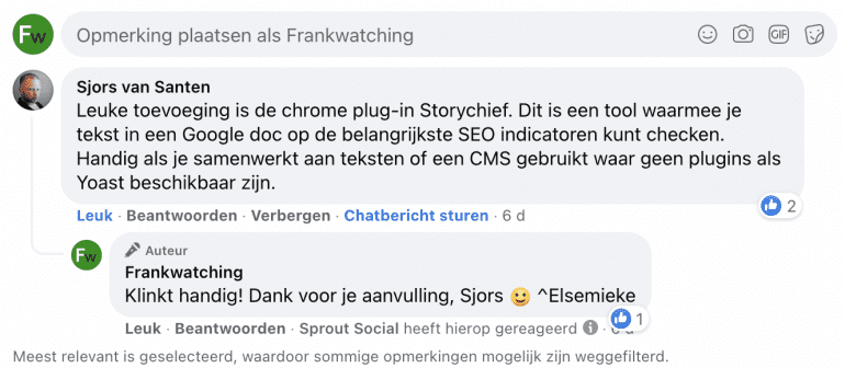 Facebook bericht