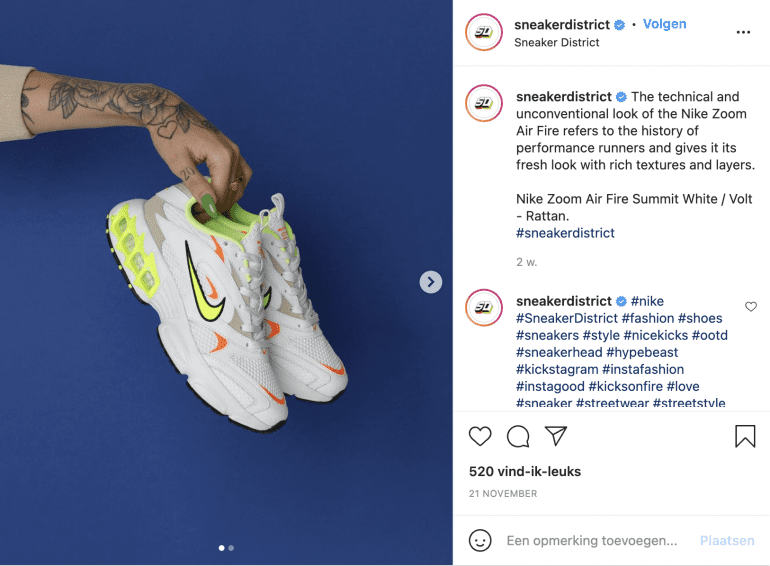 Instagram post Sneakerdistrict, een van de instagramtrends.