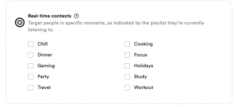 Opties in Spotify Advertising voor real-time contexts.