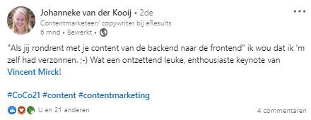 Reactie op Content Conference op LinkedIn