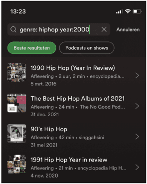 Exacte zoekopdracht invoeren in Spotify.