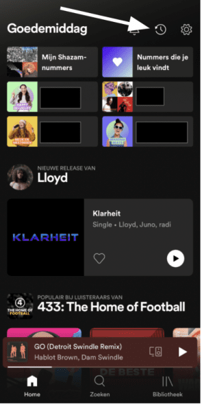 Spotify: Terugkijken in de luistergeschiedenis.