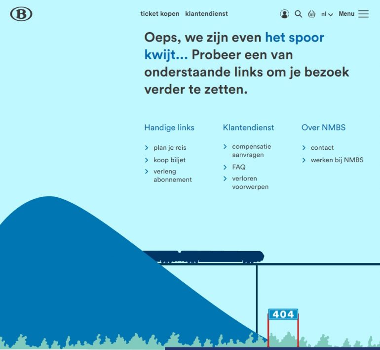 Goede 404-pagina's Belgische bedrijven Belgian Rail