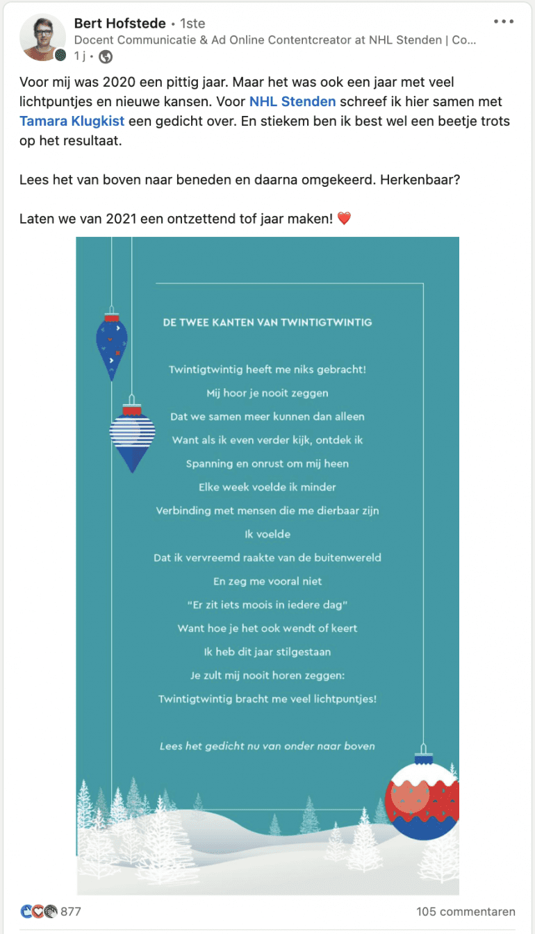 LinkedIn-bericht met de hele toolkit, van Bert Hofstede.