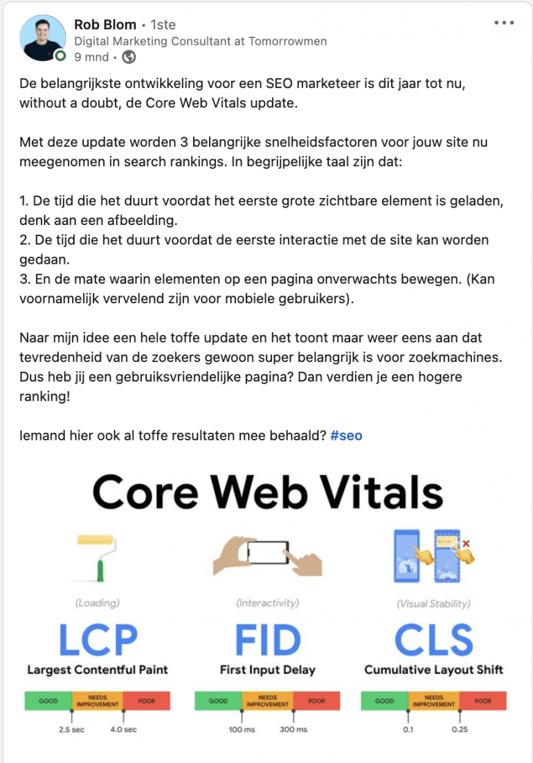 Een snackable LinkedIn-post van Rob Blom.