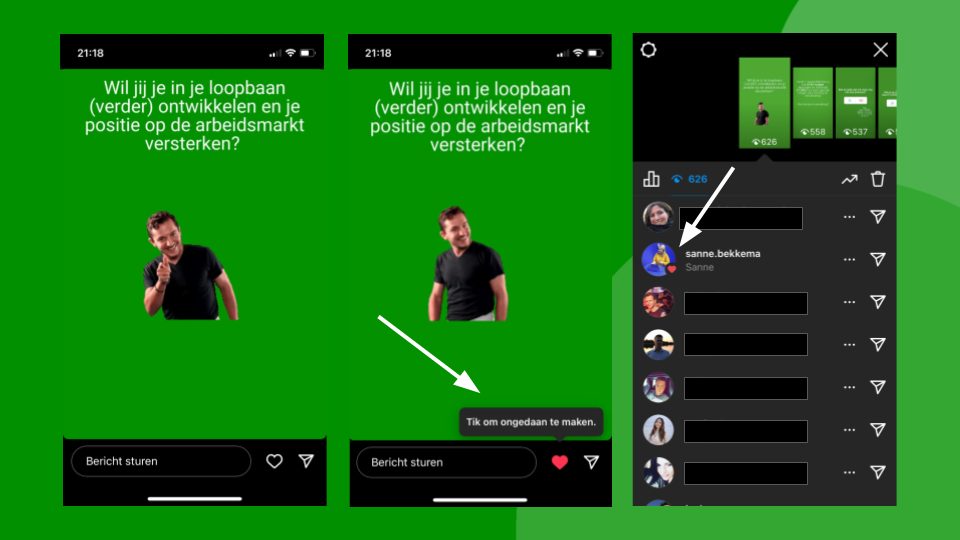 Liken van Stories op Instagram.