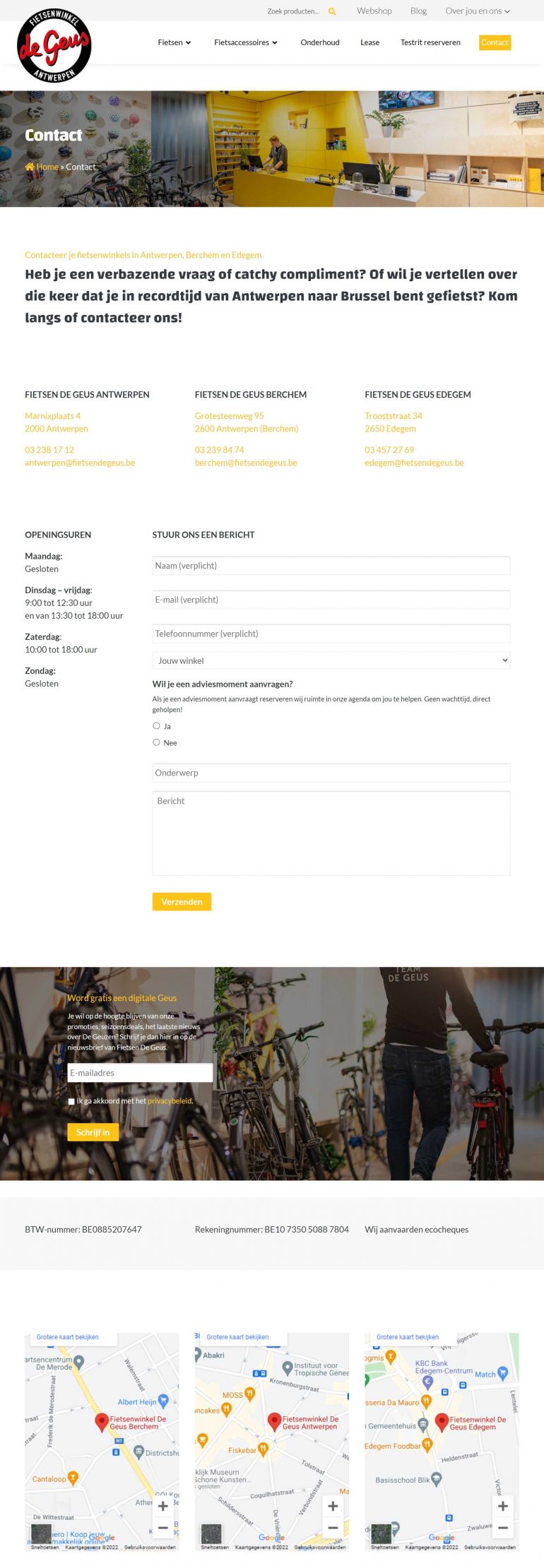 Beste contactpagina's websites België: Fietsen De Geus.