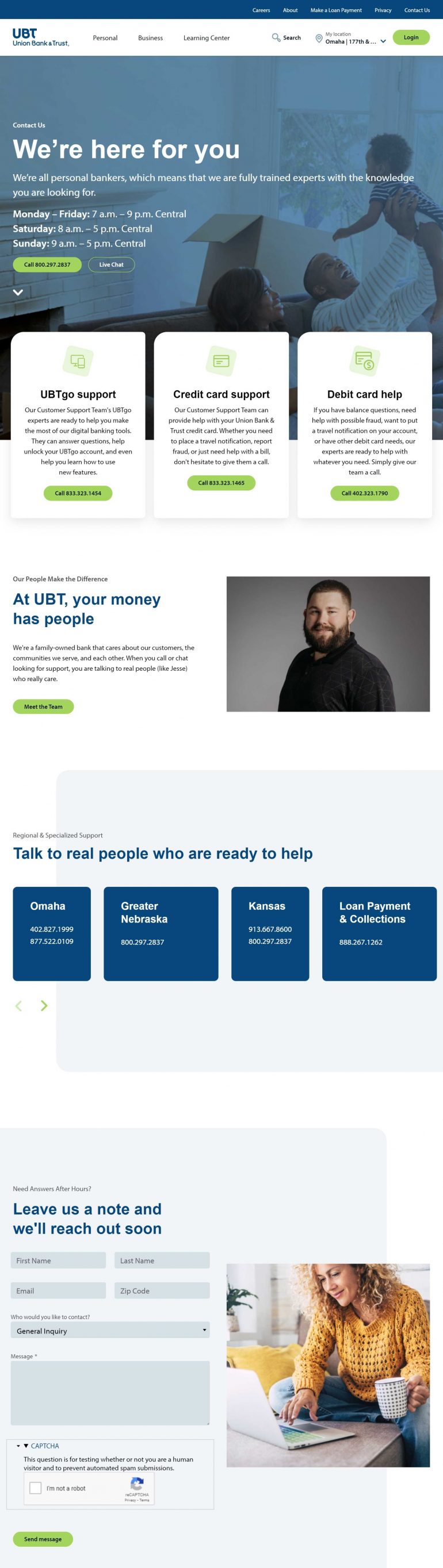 Beste contactpagina's websites Amerika: Union Bank.
