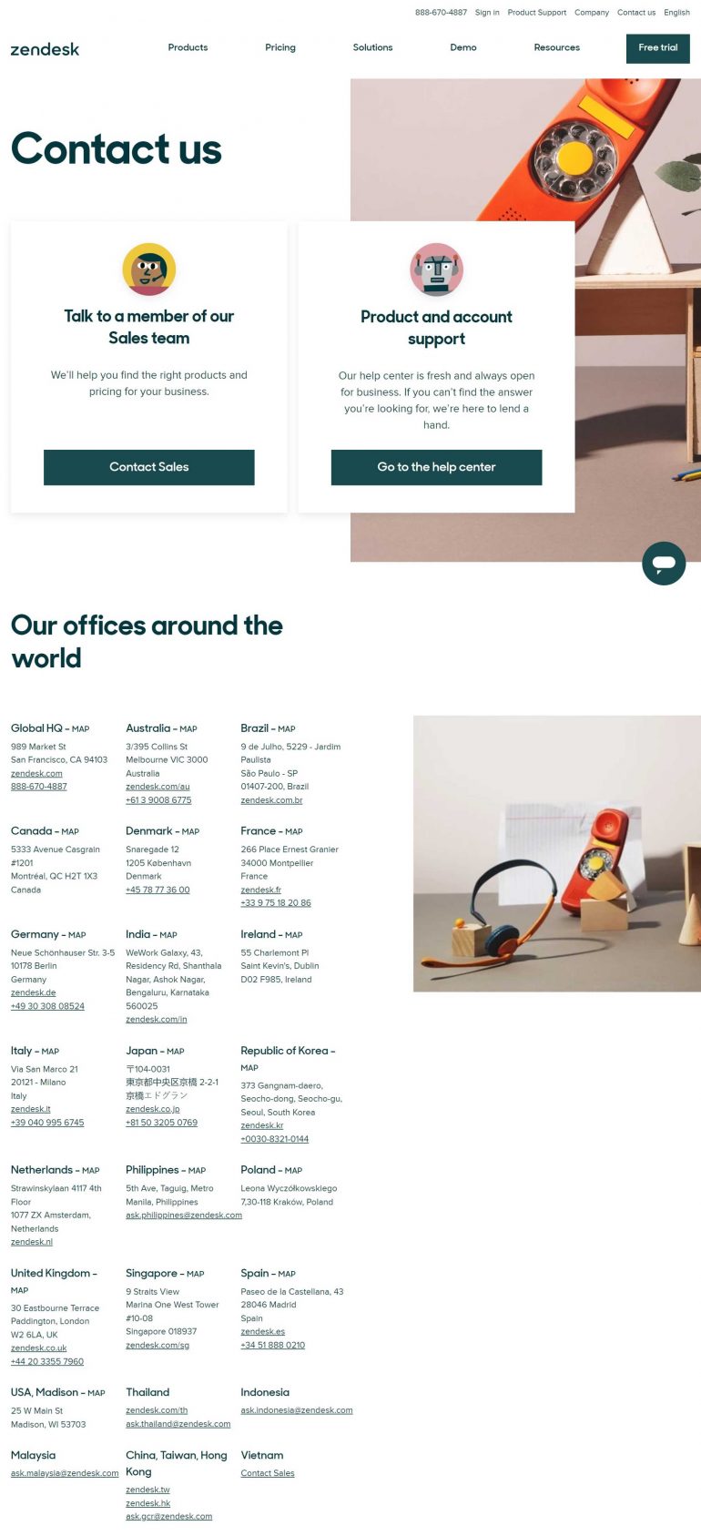 Beste contactpagina's websites Amerika: Zendesk.