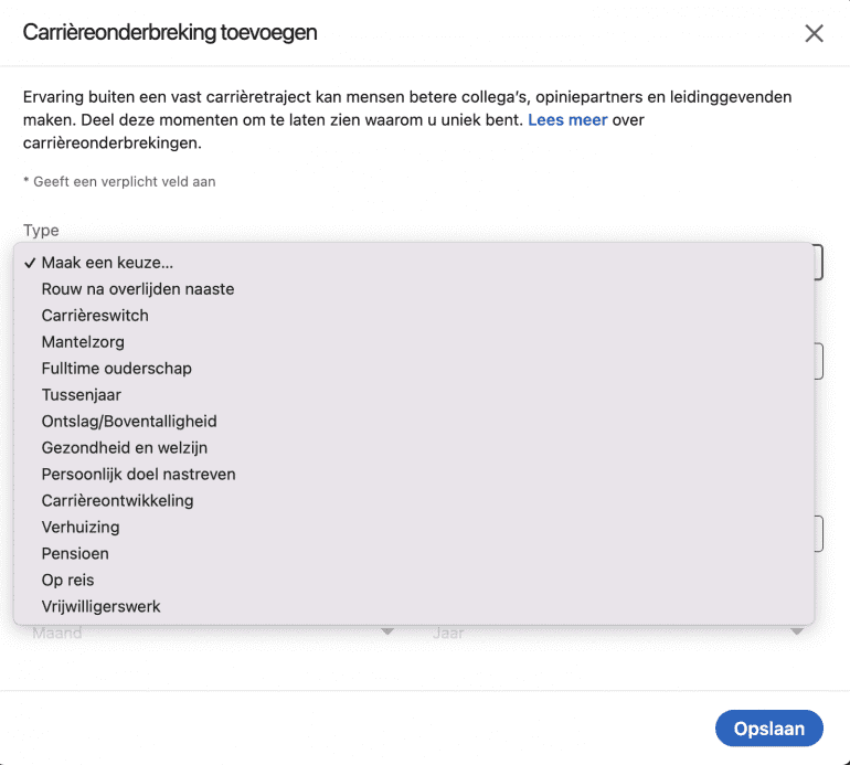 LinkedIn-update carriereonderbreking toevoegen