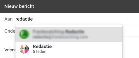 Screenshot contactgroep Redactie kiezen in nieuwe e-mail