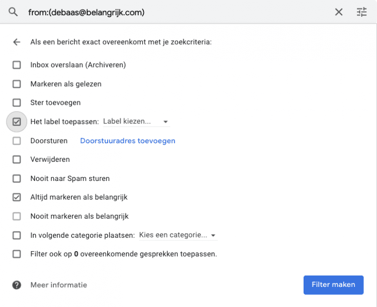 Screenshot filter aanmaken in Gmail