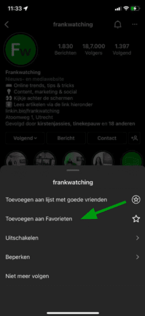 profiel toevoegen aan favorieten
