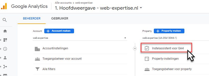 klik installatieassistent GA4