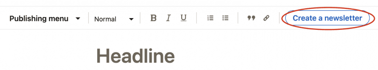 Waar je 'Create a newsletter' kunt vinden.