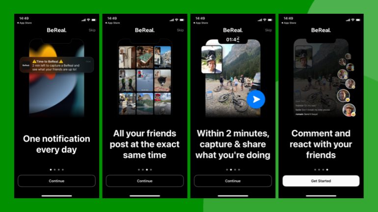 Screenshot van nieuwe social media app BeReal