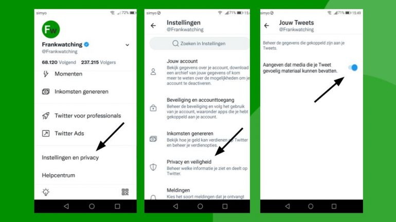 Je Twitter-account markeren als een account dat gevoelig materiaal bevat. 