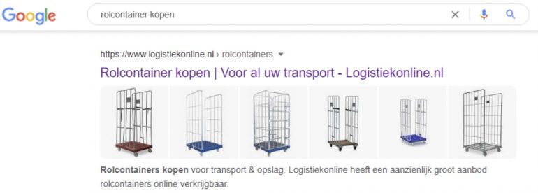 Screenshot van image snippets op Google.
